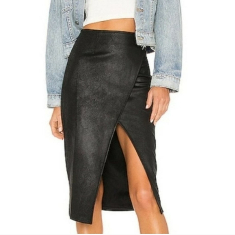 Free People Whitney Vegan Suede Pencil High Slit Midi Fitted Skirt Black XS
